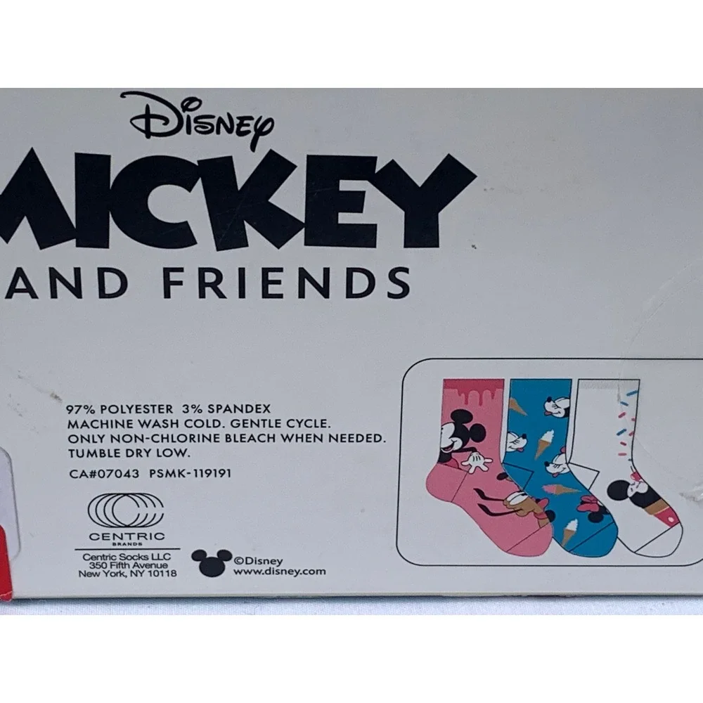 Disney Mickey and Friends 3 Pair Crew Socks Ice Cream Truck  Box Size 4-10#911